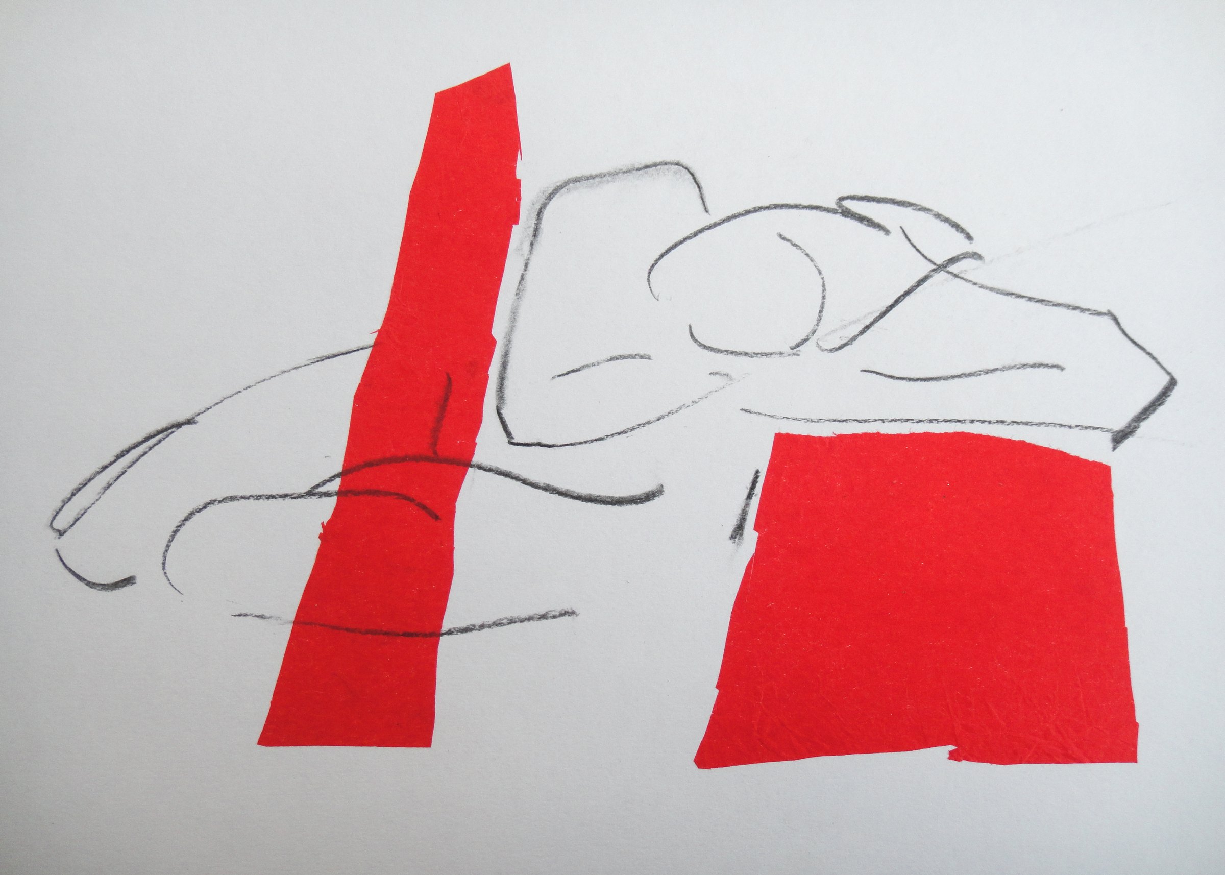 Figure and Red Shapes — drawing by Michael Joseph